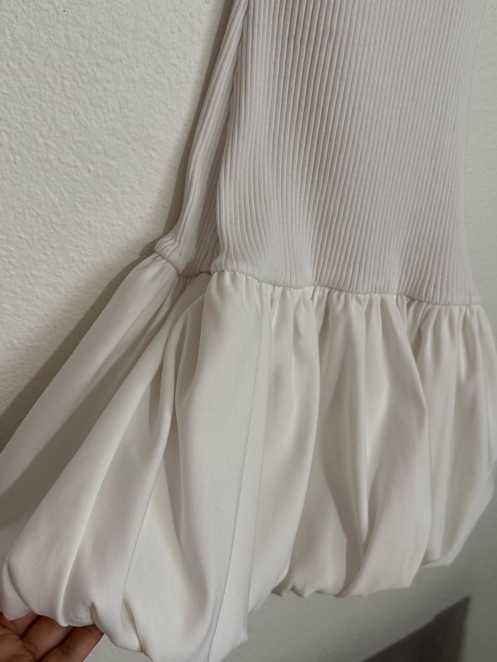 Zara Ivory Ribbed Mock Neck Bubble-Hem Mini Dress - Picture 3 of 6